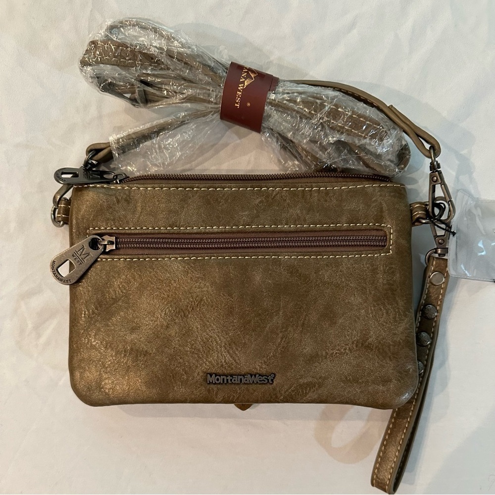 Montana West Tooled Studded Crossbody/Wristlet Bag buckle western boho cowboy - Picture 7 of 9